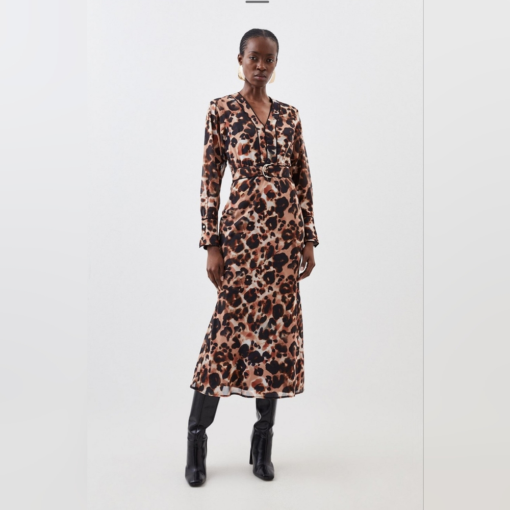 Karen Milken Animal Print long sleeve sheath dress Suze 8 US